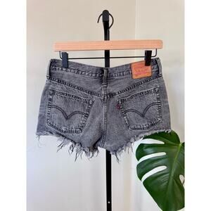 Levis Charcoal 501 Distressed Denim Shorts